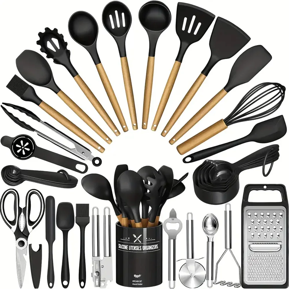 44PCS Silicone Kitchenware Non-Stick Cookware Kitchen Utensils Set Spatula Shovel Egg Beaters Wooden Handle Cooking Tool Set
44PCS Silicone Kitchenware Non-Stick Cookware Kitchen Utensils Set Spatula Shovel Egg Beaters Wooden Handle Cooking Tool Set