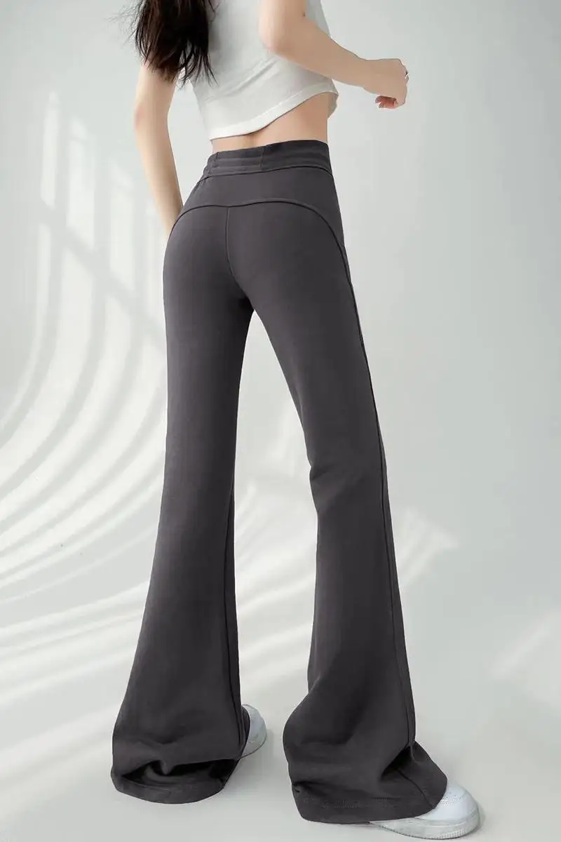 

Korean Style Women Flare Pants Slim High Waist Solid Boot cut Pants Fashion Casual Streetwear Skinny Sporty Trousers