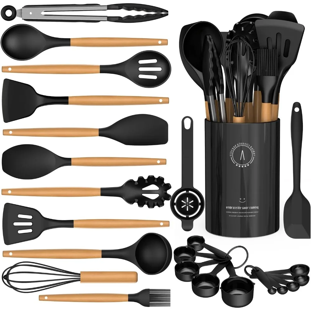 US Shipping Silicone Cooking Utensil Set with Wooden Handles Heat Resistant Spatula Spoon Non-Stick Cookware Safe Kitchen
US Shipping Silicone Cooking Utensil Set with Wooden Handles Heat Resistant Spatula Spoon Non-Stick Cookware Safe Kitchen