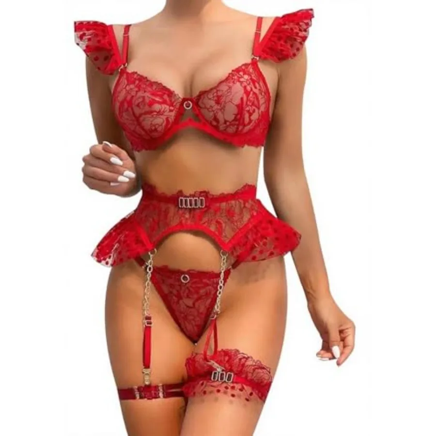 Sexy Strappy Floral Lace Underwire Babydoll Garter Belt Lingerie Set for Women Sheer Bra and Panty with Chain
Sexy Strappy Floral Lace Underwire Babydoll Garter Belt Lingerie Set for Women Sheer Bra and Panty with Chain