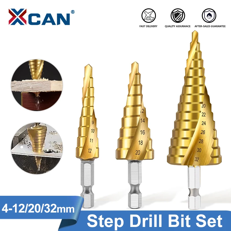 XCAN 3 шт., набор титановых ступенчатых сверл из быстрорежущей стали, коническая ступенчатая дрель со спиральной канавкой для металла, дерева 4-12 4-20 4-32 мм
XCAN 3 шт., набор титановых ступенчатых сверл из быстрорежущей стали, коническая ступенчатая дрель со спиральной канавкой для металла, дерева 4-12 4-20 4-32 мм
