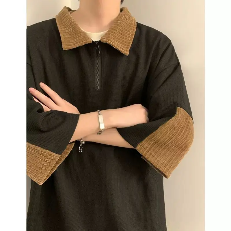 American contrasting color polo shirt men's half-zip sweatshirt hip hop brand lapel short-sleeved summer quarter-sleeved T-shirt
American contrasting color polo shirt men's half-zip sweatshirt hip hop brand lapel short-sleeved summer quarter-sleeved T-shirt