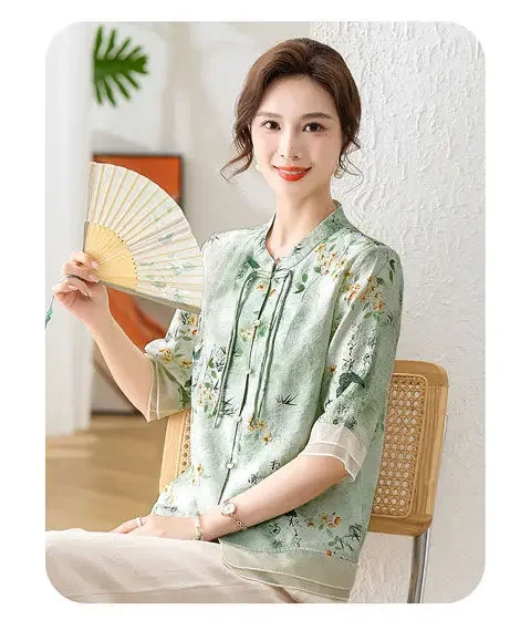 Mid-length Elderly Disk Button Retro Top Summer Casual Loose Stylish 
Mid-length Elderly Disk Button Retro Top Summer Casual Loose Stylish