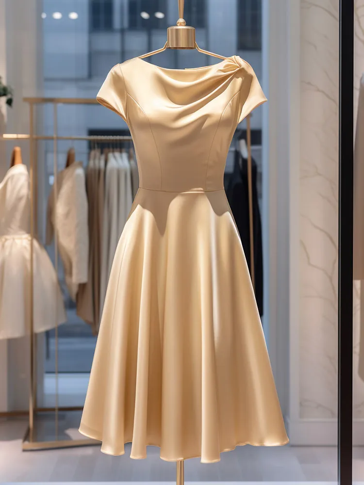 Fashionable Summer New Arrivals Slimming Light Beige Dress Women's Mid-Length Midi Dress French Style round Neck Short Sleeve
Fashionable Summer New Arrivals Slimming Light Beige Dress Women's Mid-Length Midi Dress French Style round Neck Short Sleeve