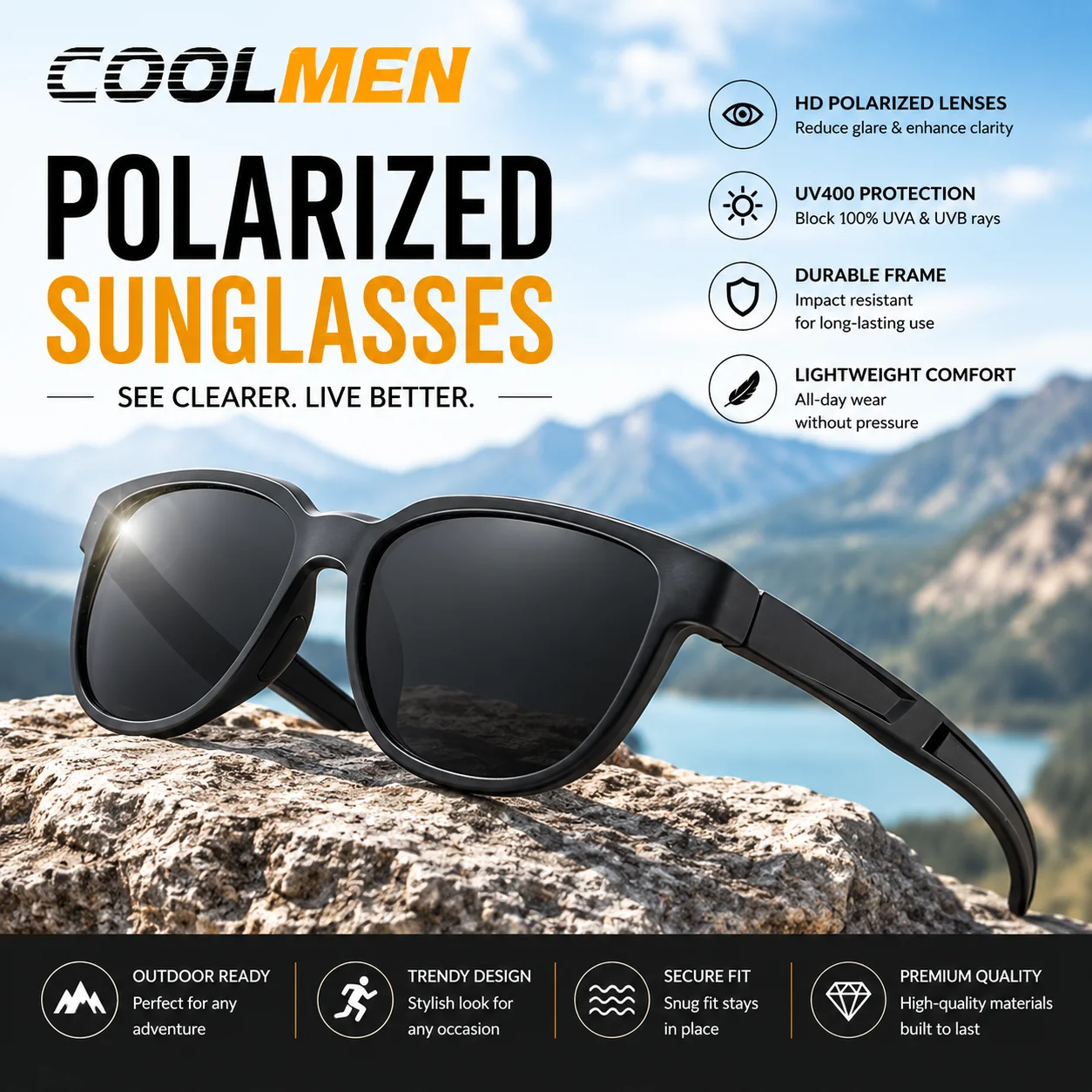 COOLMEN UV400 Polarized Outdoor Eyewear Sunglasses for Fishing Cycling Hiking Running Climbing Driving Men Women Sports Glasses
COOLMEN UV400 Polarized Outdoor Eyewear Sunglasses for Fishing Cycling Hiking Running Climbing Driving Men Women Sports Glasses