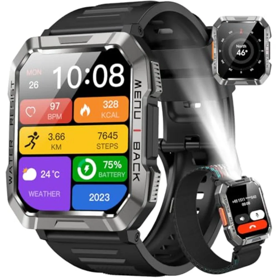Military Smart Watch for Men Answer/Make Call,Outdoor Sports Smartwatch with Flashlight/100 Days Battery/Compass/Heart Rate/SpO
Military Smart Watch for Men Answer/Make Call,Outdoor Sports Smartwatch with Flashlight/100 Days Battery/Compass/Heart Rate/SpO
