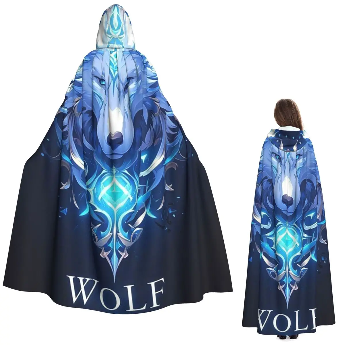 Elegant Wolf Glowing Blue Wolf Head And Wolf Long Hooded Cloak Witch Medieval Costume Cosplay Cape HalloweenVampire Adult Unisex
Elegant Wolf Glowing Blue Wolf Head And Wolf Long Hooded Cloak Witch Medieval Costume Cosplay Cape HalloweenVampire Adult Unisex