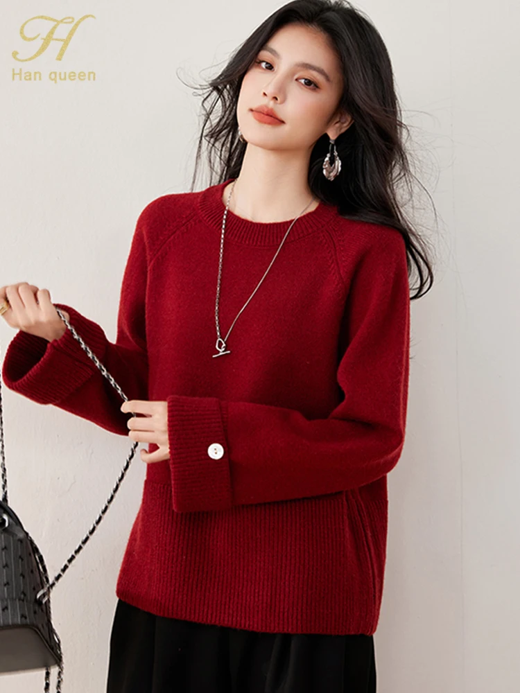 H Han Queen Elegant Red Knit Pullovers Sweaters Christmas New Autumn Korean Elastic Chic Bottoming Casual Sweater Women
H Han Queen Elegant Red Knit Pullovers Sweaters Christmas New Autumn Korean Elastic Chic Bottoming Casual Sweater Women