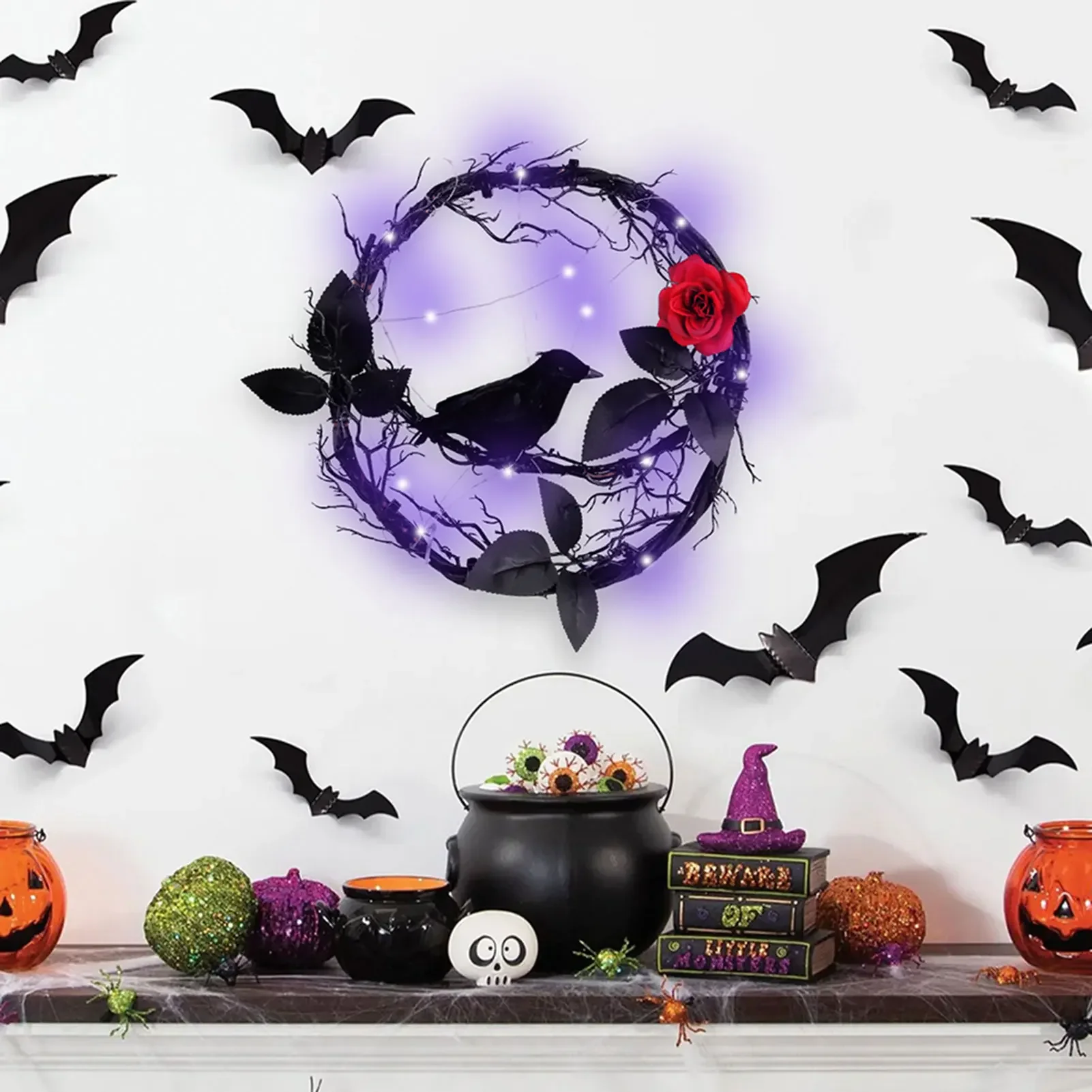 Halloween Branch Wreath LED Spooky Halloween Black Crow Rattan Wreath With Lights And Artificial Red Rose Front Porch Wreath
Halloween Branch Wreath LED Spooky Halloween Black Crow Rattan Wreath With Lights And Artificial Red Rose Front Porch Wreath