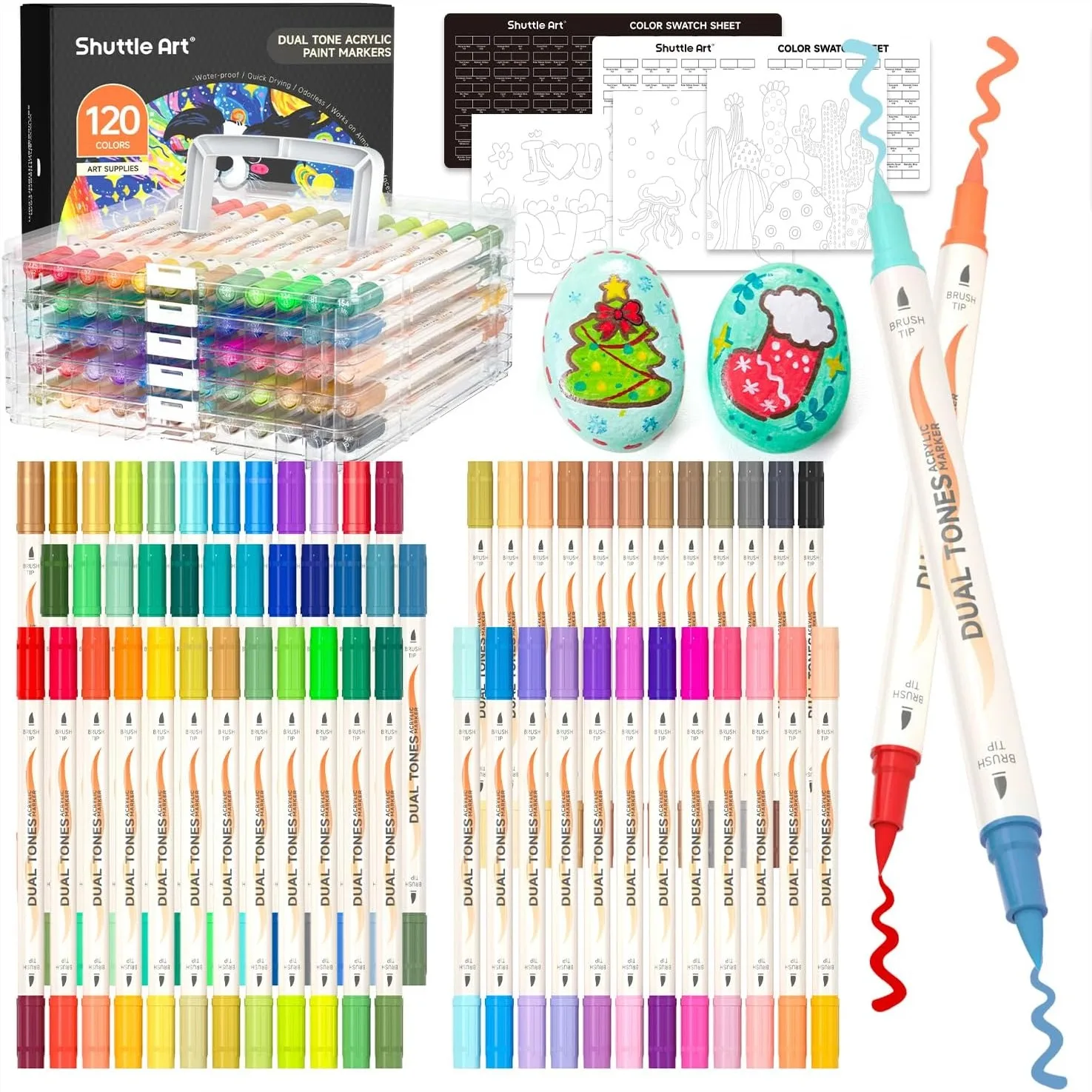 120 Colors Acrylic Paint Markers, Dual Tip Pens for Rock Painting, Ceramic, Wood, Canvas, Glass & Fabric
120 Colors Acrylic Paint Markers, Dual Tip Pens for Rock Painting, Ceramic, Wood, Canvas, Glass & Fabric