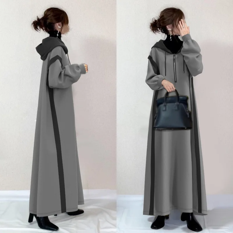 Spring Autumn Women Maxi Dress Patchwork Long-Sleeve Hooded Sweatshirt Dress Versatile Elegance Dresses Robe White Dress
Spring Autumn Women Maxi Dress Patchwork Long-Sleeve Hooded Sweatshirt Dress Versatile Elegance Dresses Robe White Dress