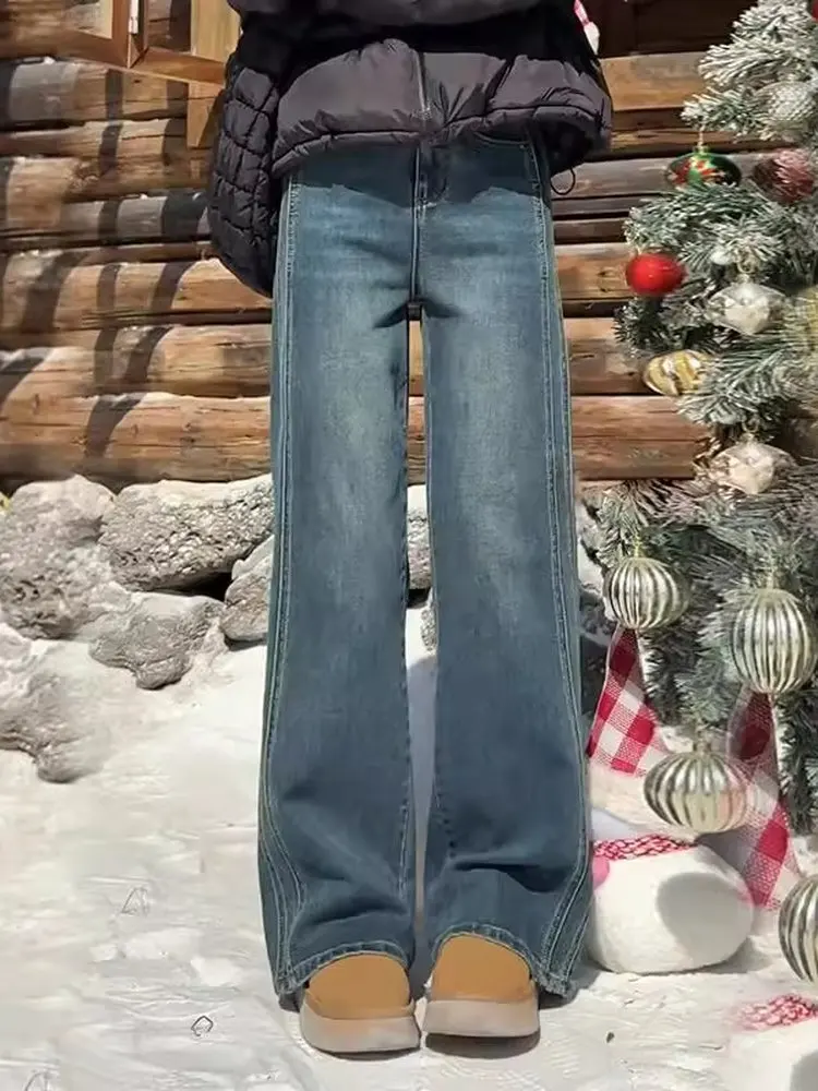 Retro Blue High Waist Wide Leg Denim Jeans Women's Autumn Winter plus Size Pear Shape Body Covering Hip Straight Leg Pants
Retro Blue High Waist Wide Leg Denim Jeans Women's Autumn Winter plus Size Pear Shape Body Covering Hip Straight Leg Pants