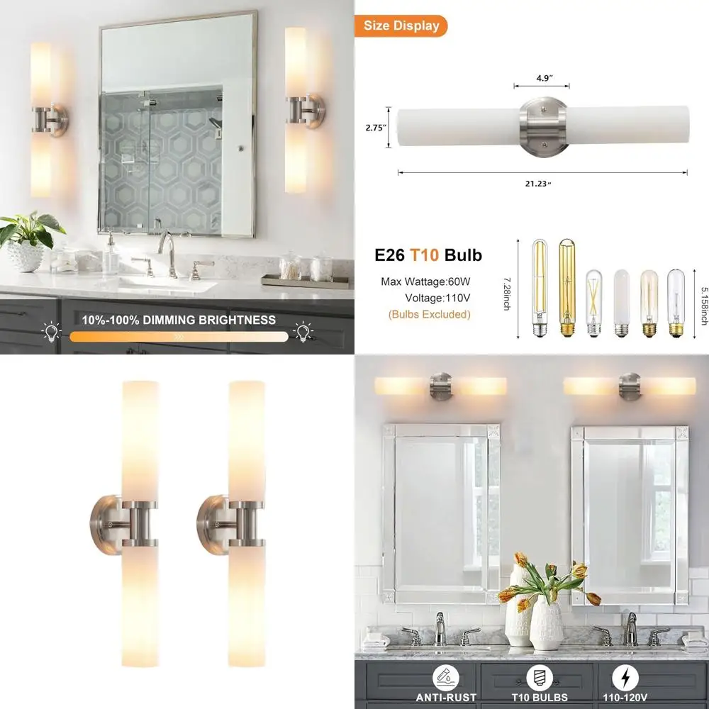 Pair of Modern Brushed Nickel Sconces with White Glass for Bathroom, Living Room, and Bedroom Wall Lighting
Pair of Modern Brushed Nickel Sconces with White Glass for Bathroom, Living Room, and Bedroom Wall Lighting