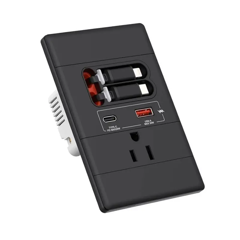 CYCLI-USB C Wall Outlet With Gan PD20W USB-C&USB-A&Retractable USB C/Lightning Cables,Tamper-Resistant,15A 125V,Black
CYCLI-USB C Wall Outlet With Gan PD20W USB-C&USB-A&Retractable USB C/Lightning Cables,Tamper-Resistant,15A 125V,Black