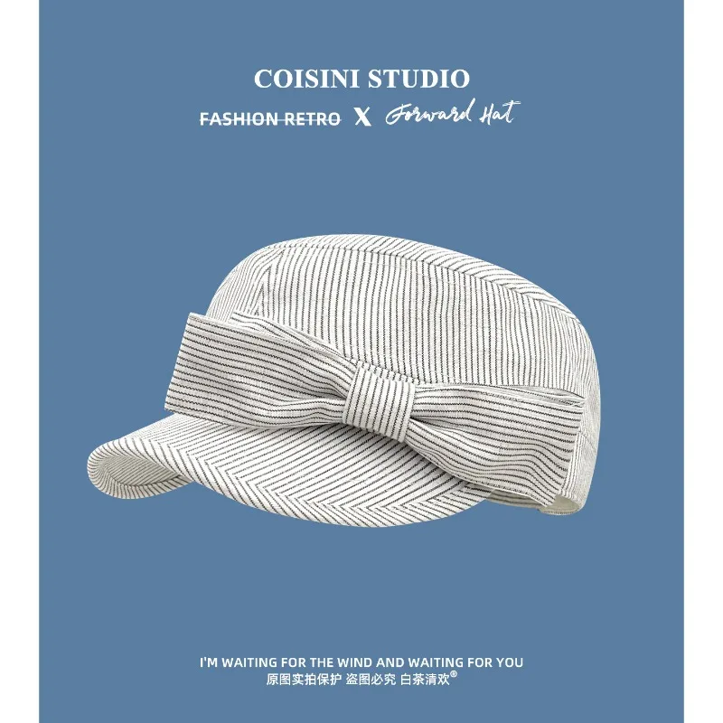 Korean Striped Bow Flat Top Painter Hat Women's Spring and Summer Outdoor Wide Brim Fashion Versatile Shade Baseball Cap
Korean Striped Bow Flat Top Painter Hat Women's Spring and Summer Outdoor Wide Brim Fashion Versatile Shade Baseball Cap