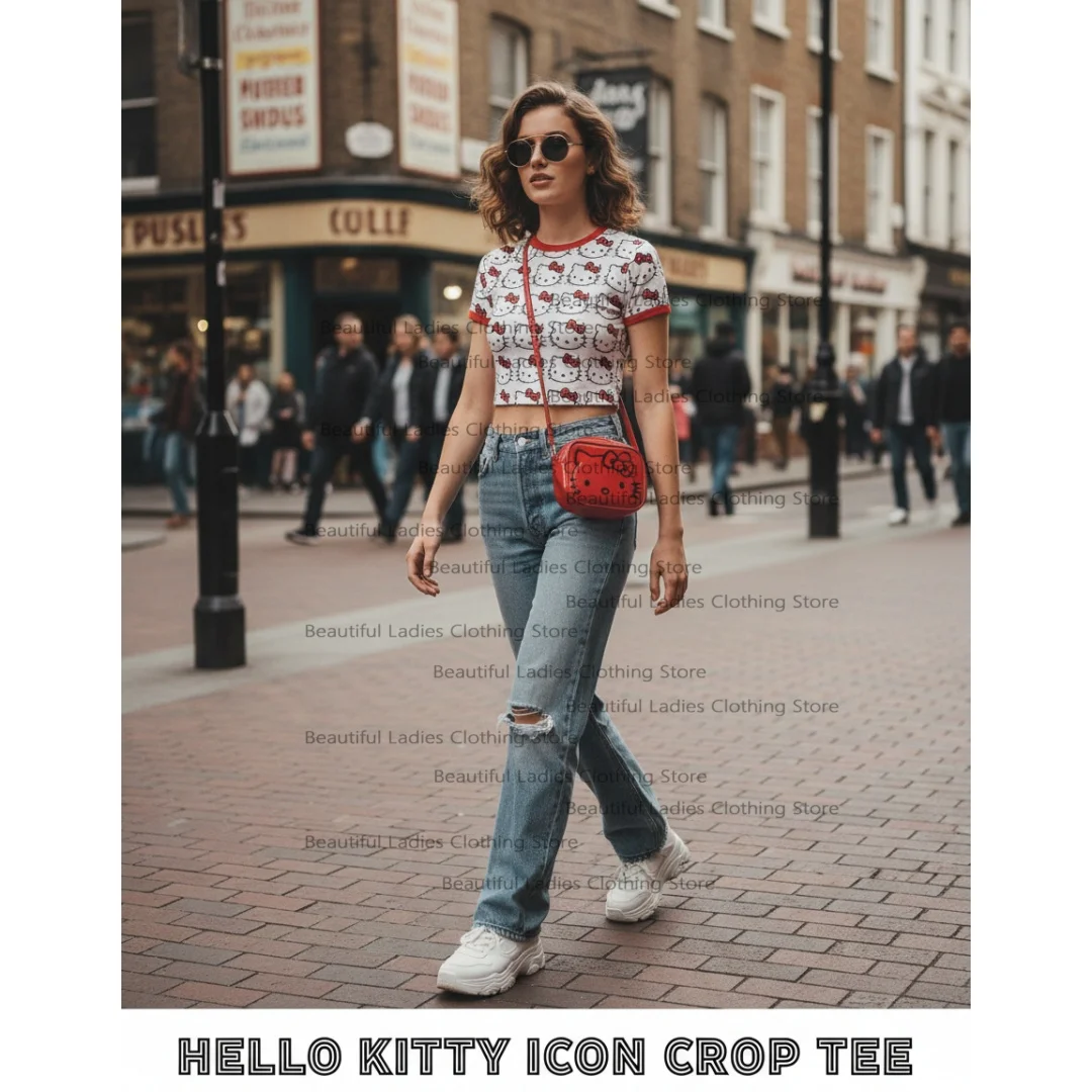 Женский укороченный топ с рисунком Hello Kitty, повседневный милый топ с короткими рукавами, весенне-летний модный уличный стиль, удобный женский топ
Женский укороченный топ с рисунком Hello Kitty, повседневный милый топ с короткими рукавами, весенне-летний модный уличный стиль, удобный женский топ