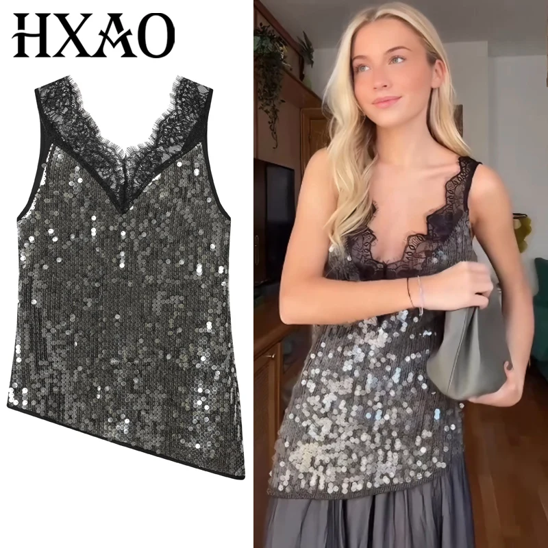 HXAO Women's Tops Asymmetric Lace Sequin Top Women Glitter Slip Sleeveless Lace Tank Top Vest Chic Sexy Shiny Backless Camisoles
HXAO Women's Tops Asymmetric Lace Sequin Top Women Glitter Slip Sleeveless Lace Tank Top Vest Chic Sexy Shiny Backless Camisoles