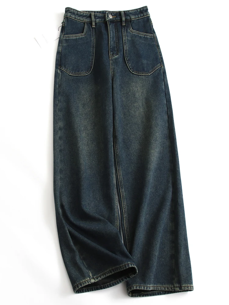 Thickened Fleece Lined Retro Distressed Slimming High Waist Loose Straight Leg Jeans Extending Leg Length Women's Wide Leg Denim
Thickened Fleece Lined Retro Distressed Slimming High Waist Loose Straight Leg Jeans Extending Leg Length Women's Wide Leg Denim