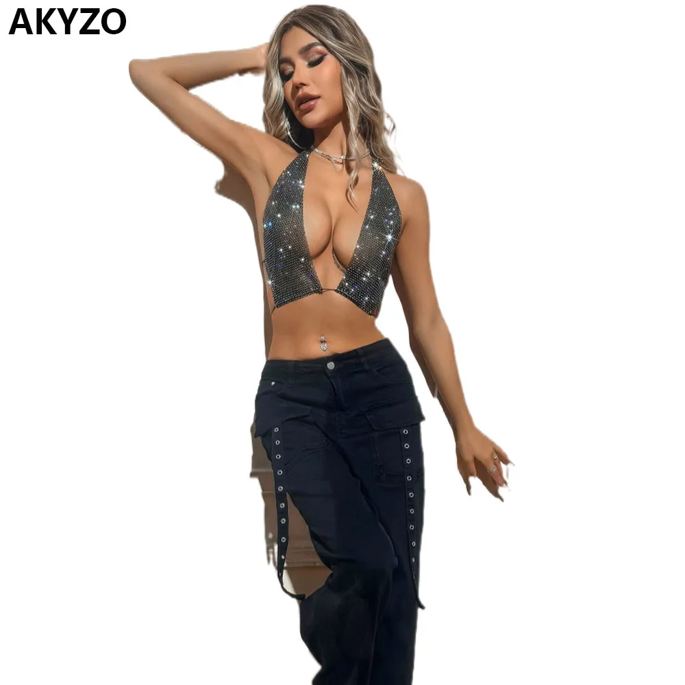 AKYZO Sexy Metal Neck-Hanging Rhinestone V-neck Cardigan Top Night Girl Party Dating Tank Top For Music Festivals
AKYZO Sexy Metal Neck-Hanging Rhinestone V-neck Cardigan Top Night Girl Party Dating Tank Top For Music Festivals