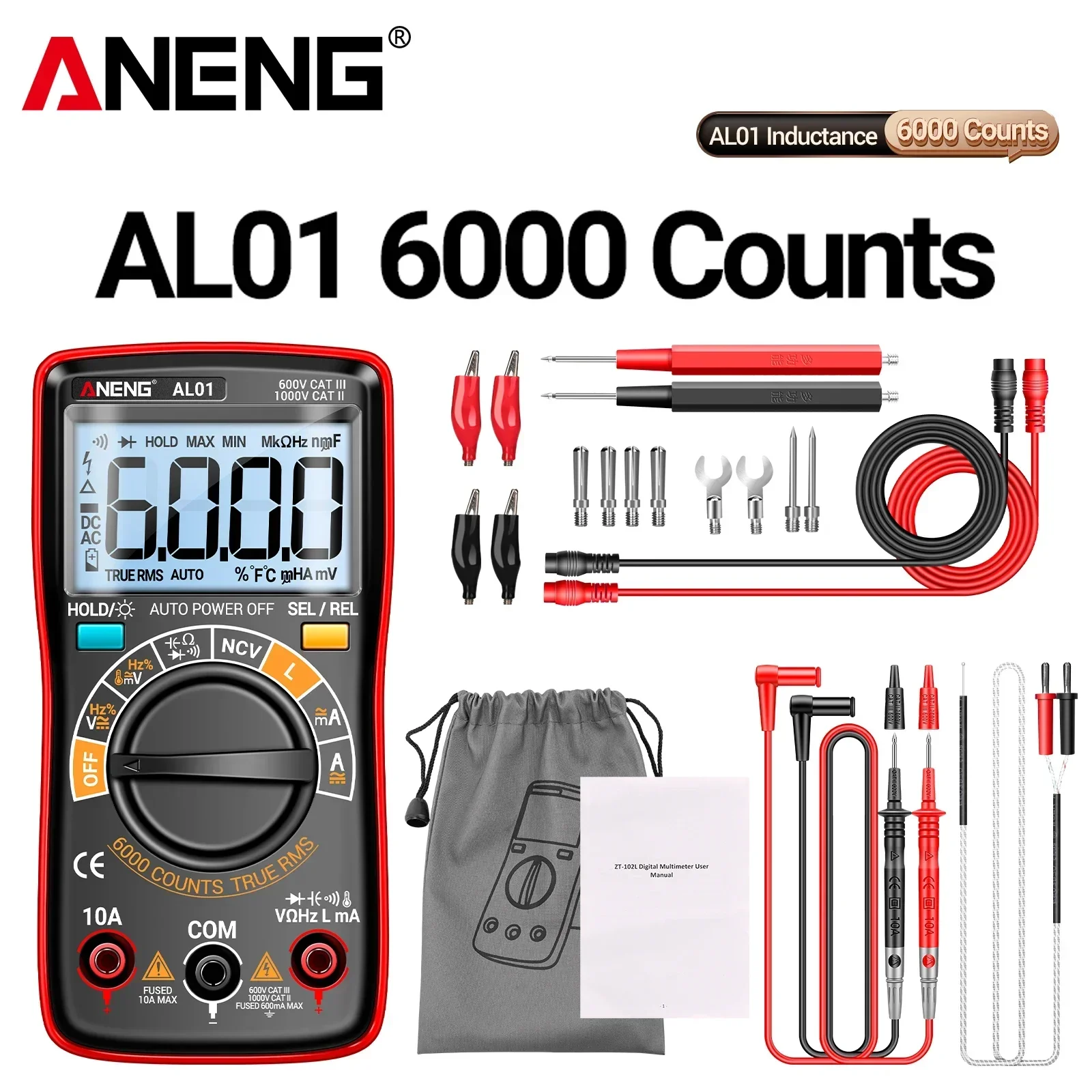 ANENG AL01Inductance Digital Multimeter Professional 6000 Counts True-RMS AC/DC Voltage Meter Current Tester Electrician Tools
ANENG AL01Inductance Digital Multimeter Professional 6000 Counts True-RMS AC/DC Voltage Meter Current Tester Electrician Tools