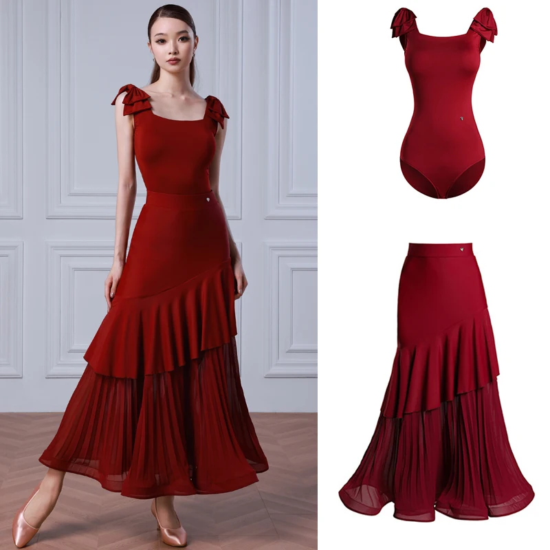Waltz Modern Dance Clothing Women Sleeveless Latin Bodysuit Ruffled Skirt Adults Ballroom Dance Professional Costumes SL15762
Waltz Modern Dance Clothing Women Sleeveless Latin Bodysuit Ruffled Skirt Adults Ballroom Dance Professional Costumes SL15762