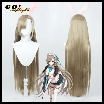 블루 아카이브 이치노세 아스나 코스프레 가발, 100cm 길이, 스트레이트 합성 머리, 측면 부분 앞머리, 토끼 귀 머리띠 헤드웨어