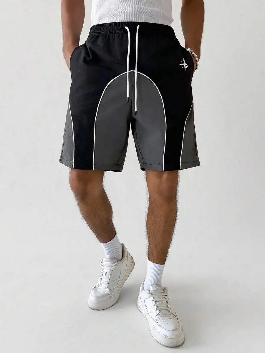 Mens Black Gray Color Block Loose Casual Shorts With Arched Design Elastic Waist Drawstring
Mens Black Gray Color Block Loose Casual Shorts With Arched Design Elastic Waist Drawstring