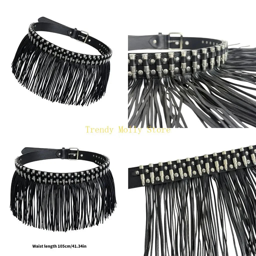 N5KB Edgy PU Leather Waist Belt Wide Metal Studs And Swing Tassels Accent Waist Girdle For Street Outfits
N5KB Edgy PU Leather Waist Belt Wide Metal Studs And Swing Tassels Accent Waist Girdle For Street Outfits