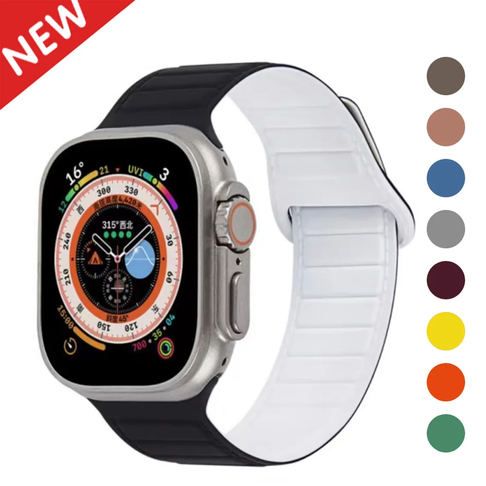 Magnetic Silicone Strap For Apple Watch Ultra band 49mm 45mm 41mm bracelet correa 40mm 44mm 38mm 42mm iWatch series 8 SE 7 6 5 4
Magnetic Silicone Strap For Apple Watch Ultra band 49mm 45mm 41mm bracelet correa 40mm 44mm 38mm 42mm iWatch series 8 SE 7 6 5 4