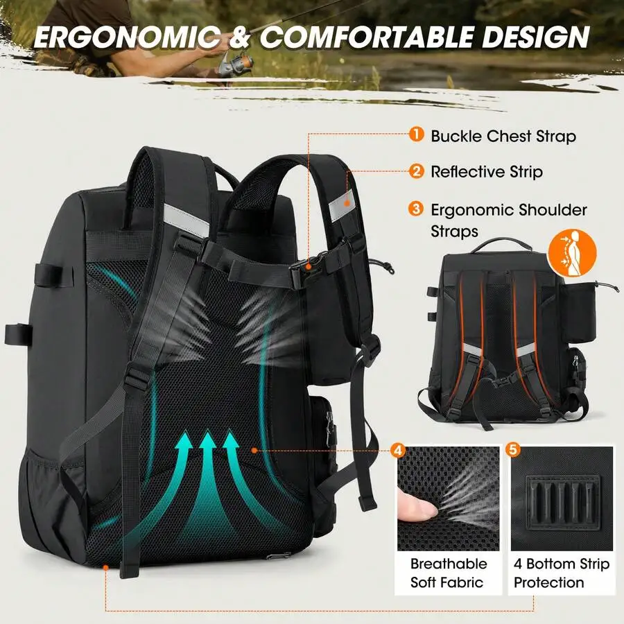 Ergonomic Fishing Backpack With Rod Holders And Cooler 40L Water Resistant Tackle Bag With Rain Cover
Ergonomic Fishing Backpack With Rod Holders And Cooler 40L Water Resistant Tackle Bag With Rain Cover