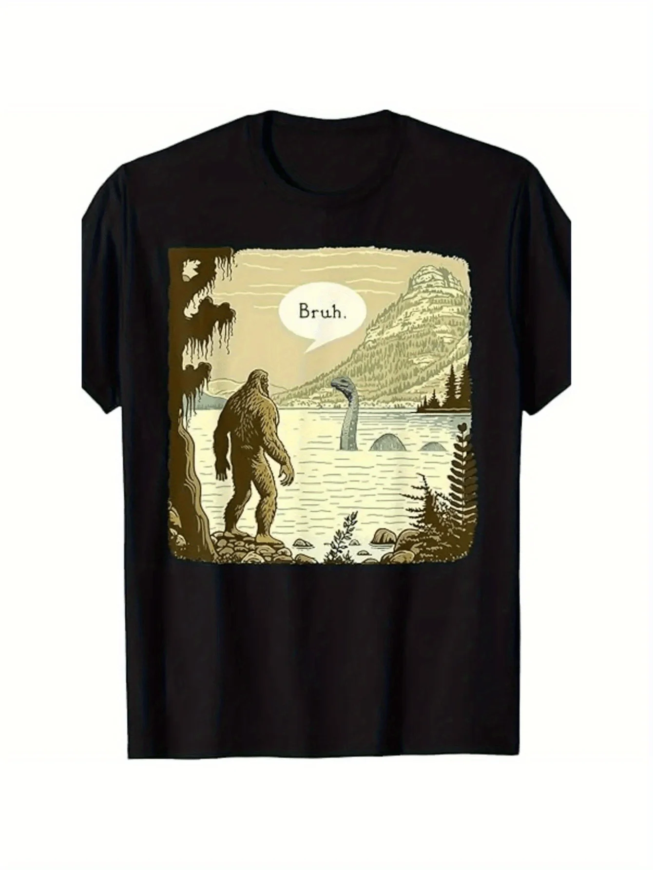 Sasquatch & Loch Ness Monster "Bruh" T-Shirt - 100% Cotton 180gsm, Valentine's/Father's Day Gift
Sasquatch & Loch Ness Monster "Bruh" T-Shirt - 100% Cotton 180gsm, Valentine's/Father's Day Gift