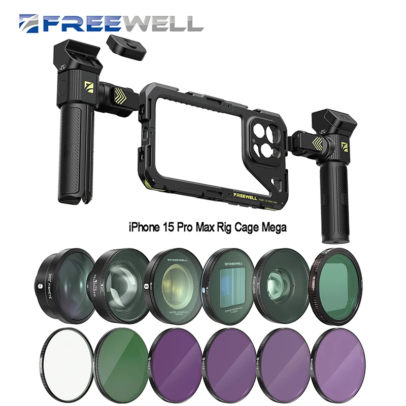 Многофункциональная клетка для телефона Freewell, штатив, линза шерпа и фильтр для iPhone 15 Pro MAX, стабилизатор для видеозаписи
Многофункциональная клетка для телефона Freewell, штатив, линза шерпа и фильтр для iPhone 15 Pro MAX, стабилизатор для видеозаписи