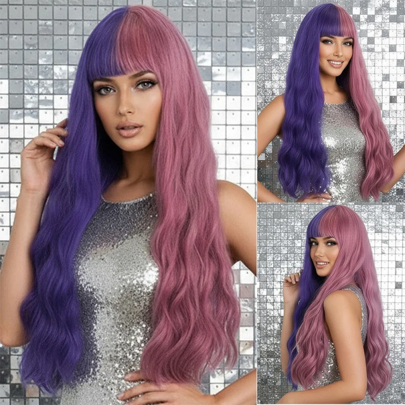 Anime wig, European and American fashion style, color-blocked, with bangs, long curly hair, new high-temperature synthetic fiber
Anime wig, European and American fashion style, color-blocked, with bangs, long curly hair, new high-temperature synthetic fiber