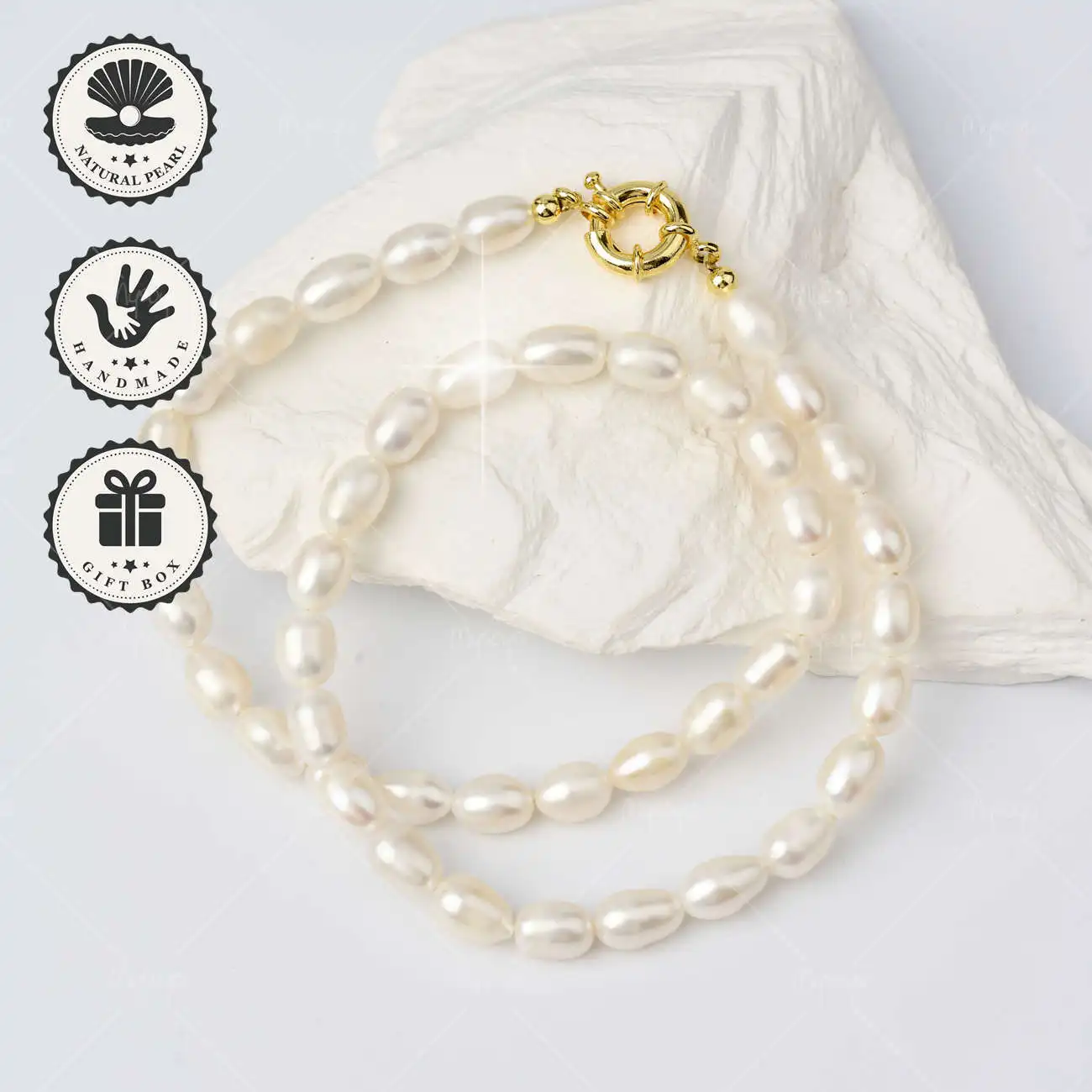 MYSOYA White Rice Freshwater Pearl Necklace 7-8mm with Gold Toggle Clasp, Gift Box, Birthday & Anniversary Gift
MYSOYA White Rice Freshwater Pearl Necklace 7-8mm with Gold Toggle Clasp, Gift Box, Birthday & Anniversary Gift