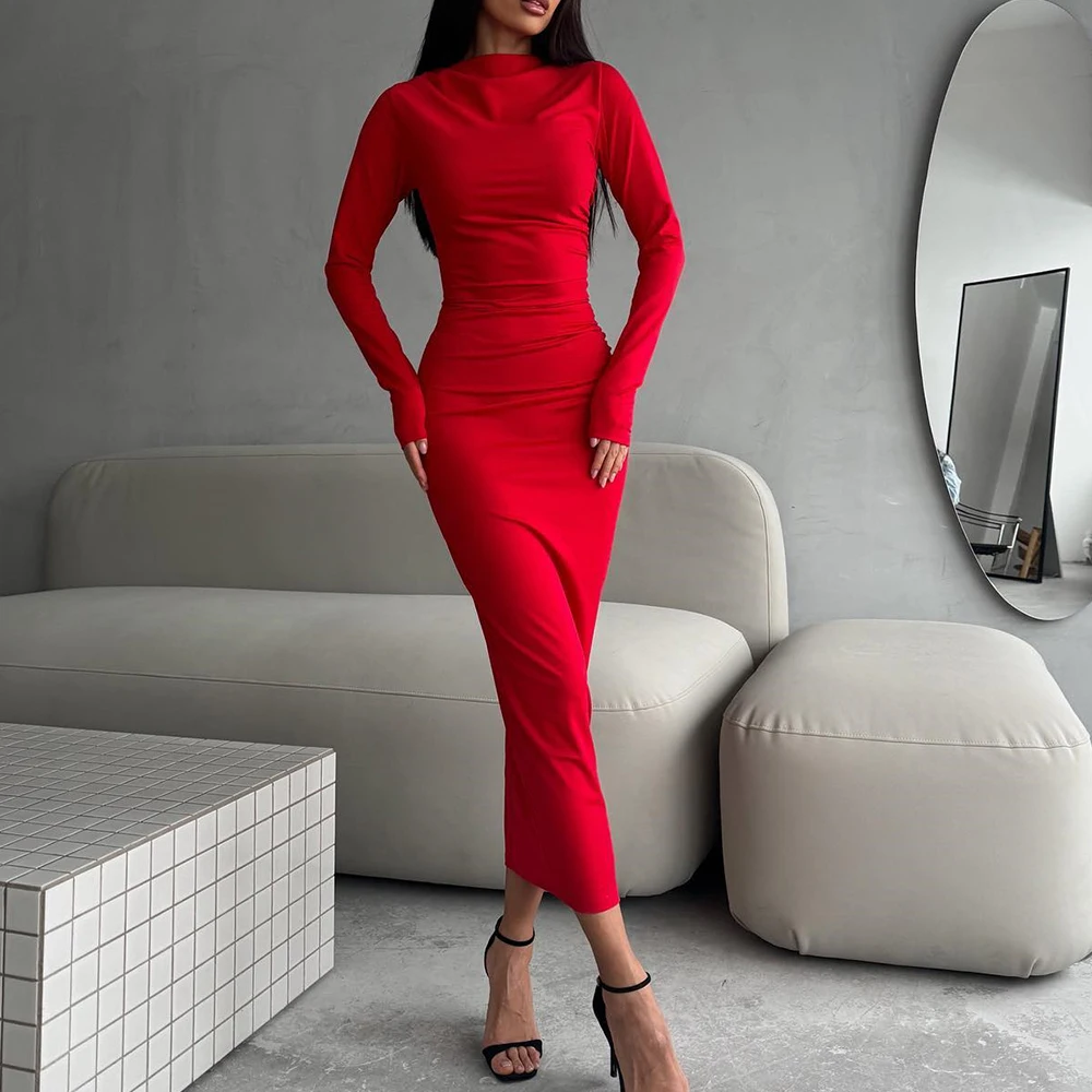 Jersey Pleats Zipper Back Ankle Length Long Sleeves O-neck Straight Temperament and Classic Bespoke Occasion Gowns Solid Color
Jersey Pleats Zipper Back Ankle Length Long Sleeves O-neck Straight Temperament and Classic Bespoke Occasion Gowns Solid Color