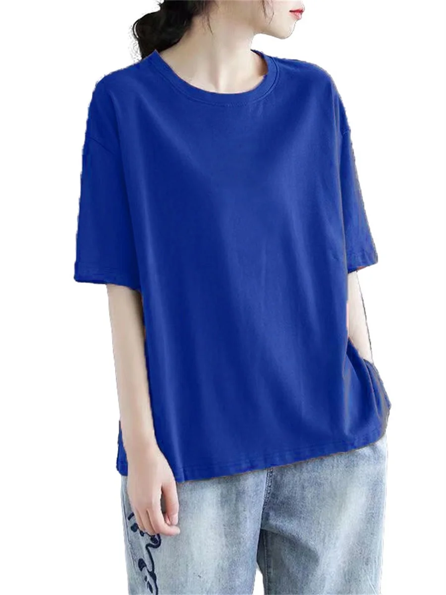 Women Spring Summer Blouses Shirts Lady Fashion Casual Short Sleeve O-Neck Collar Klein Blue Cotton T-shirt Blusas Tops G2286
Women Spring Summer Blouses Shirts Lady Fashion Casual Short Sleeve O-Neck Collar Klein Blue Cotton T-shirt Blusas Tops G2286