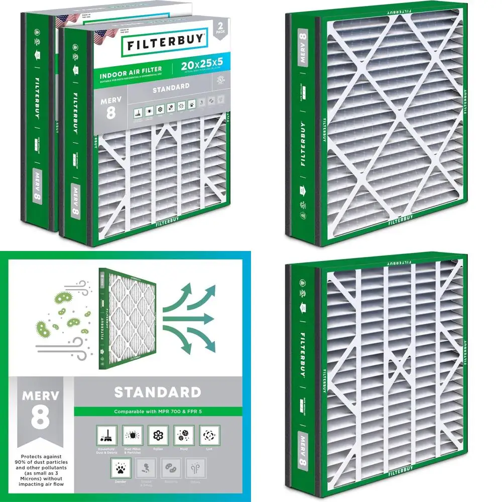 20x25x5 MERV 8 Pleated Air Filter for HVAC Systems - Dust & Allergy Relief (2-Pack)
20x25x5 MERV 8 Pleated Air Filter for HVAC Systems - Dust & Allergy Relief (2-Pack)