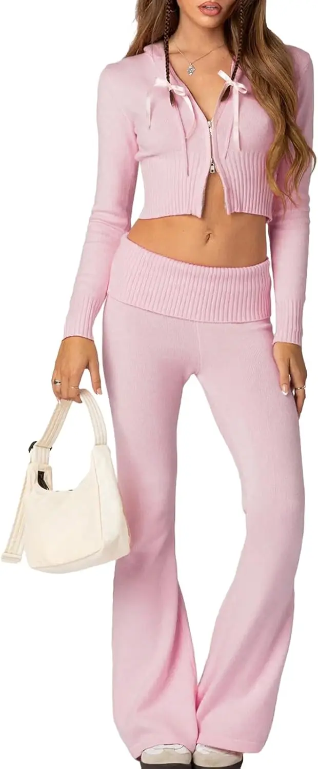 Y2k Outfits Set Women Two Piece Knitted Set Long Sleeve Zipper Hoodie Crop Top High Waist Trousers Tracksuit Hot dress
Y2k Outfits Set Women Two Piece Knitted Set Long Sleeve Zipper Hoodie Crop Top High Waist Trousers Tracksuit Hot dress