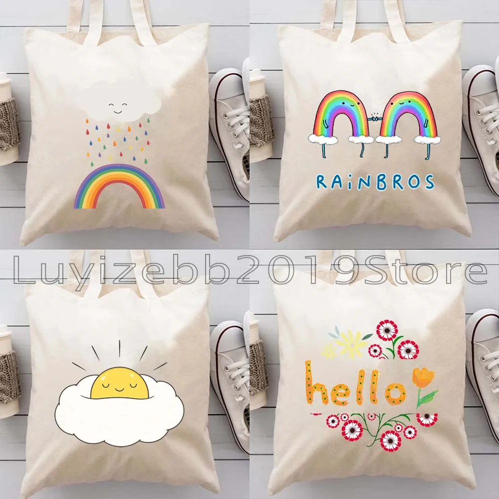 Cute Rain Cloud Rainbow Colourful Garden Butterflies Flowers Gift Women Canvas Shoulder Tote Bag Harajuku Shopper Cotton Handbag
Cute Rain Cloud Rainbow Colourful Garden Butterflies Flowers Gift Women Canvas Shoulder Tote Bag Harajuku Shopper Cotton Handbag