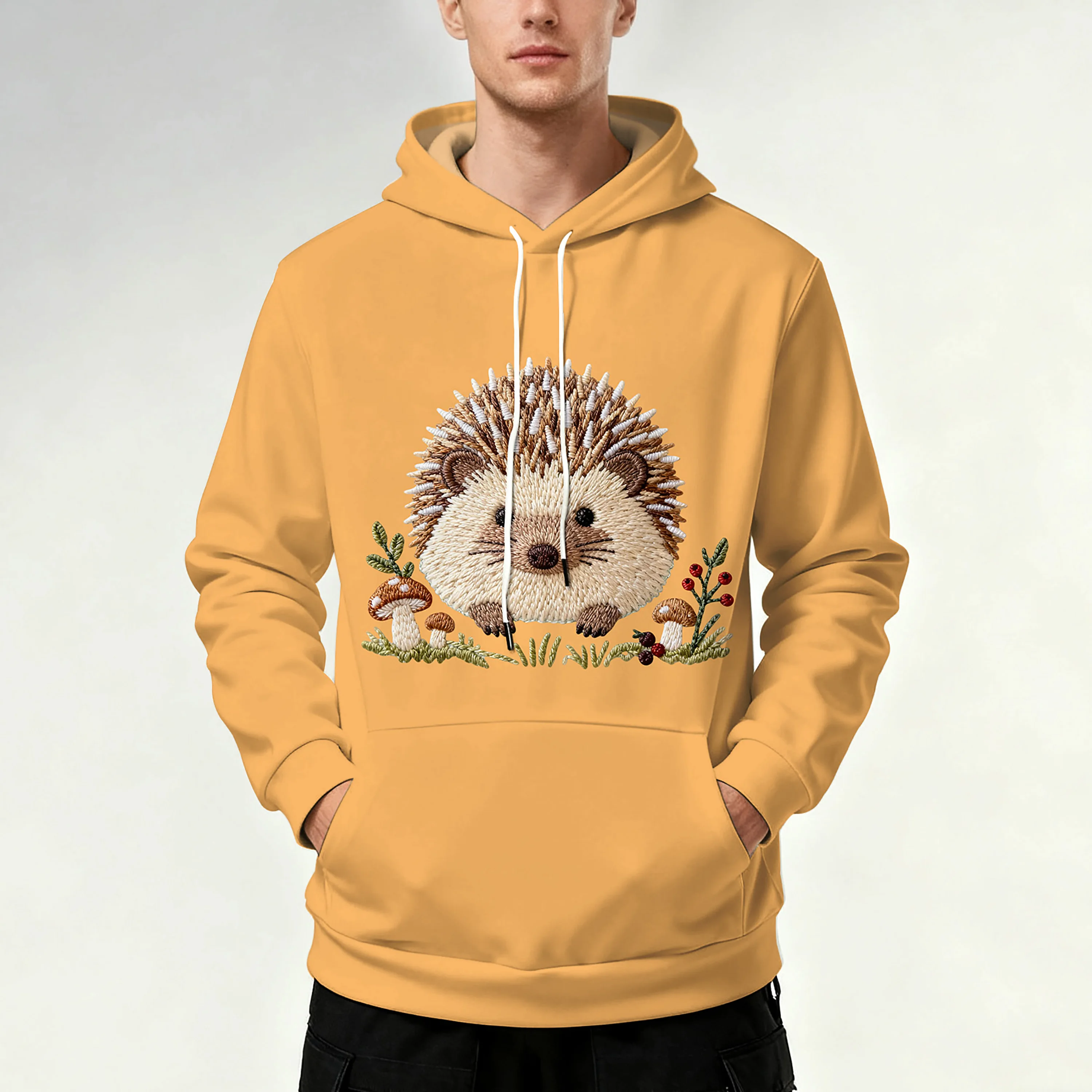 Мужская толстовка с капюшоном и карманами, спортивная одежда с принтом ежика, удобная и повседневная для фитнеса.
Мужская толстовка с капюшоном и карманами, спортивная одежда с принтом ежика, удобная и повседневная для фитнеса.