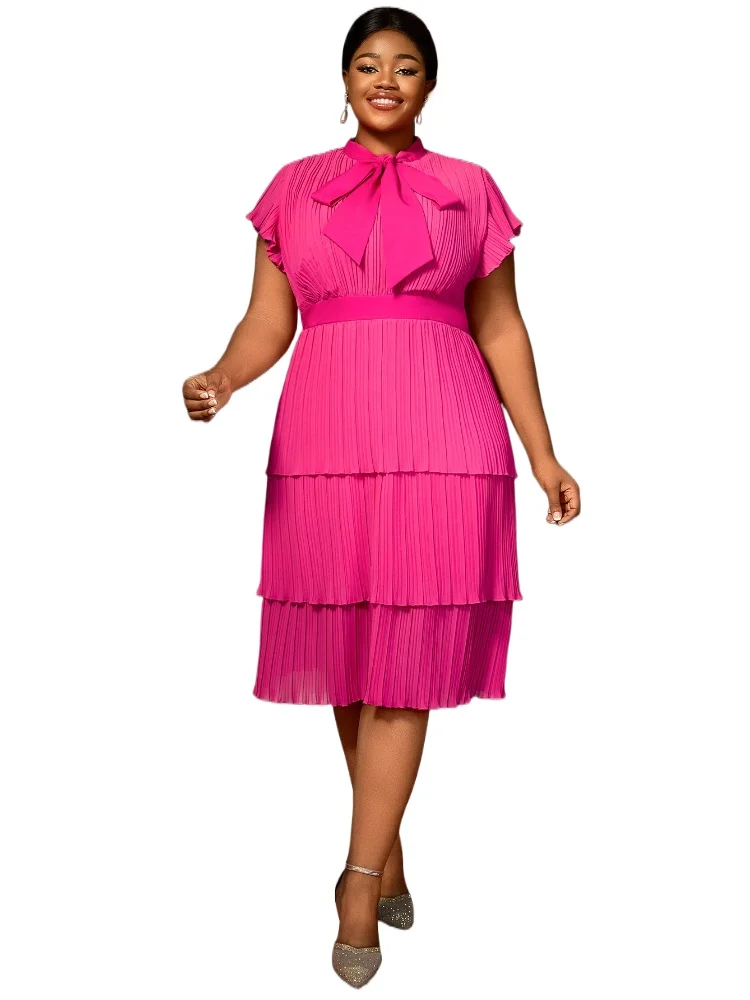 Pleated Tiered Dress with Short Sleeves and A Chic Neck Tie Bow Perfect for Office Events Dinner Dates or Semi Formal Gatherings
Pleated Tiered Dress with Short Sleeves and A Chic Neck Tie Bow Perfect for Office Events Dinner Dates or Semi Formal Gatherings