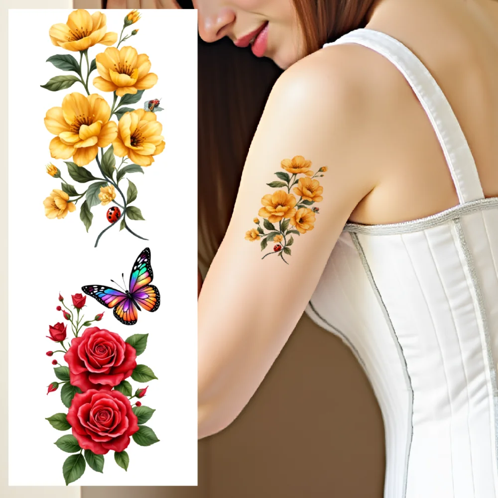 9pcs Temporary Tattoo Waterproof Long-lasting Body Stickers Colorful Flowers With Butterflies Yellow Flowers For Male Arms
9pcs Temporary Tattoo Waterproof Long-lasting Body Stickers Colorful Flowers With Butterflies Yellow Flowers For Male Arms