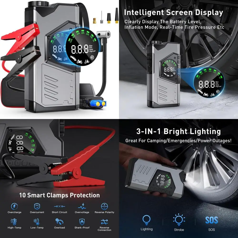 Портативный автомобильный стартер с воздушным компрессором, портативный стартер 3000 А с накачивателем шин 150 фунтов на квадратный дюйм, летучая мышь для прыжков на 12 В
Портативный автомобильный стартер с воздушным компрессором, портативный стартер 3000 А с накачивателем шин 150 фунтов на квадратный дюйм, летучая мышь для прыжков на 12 В