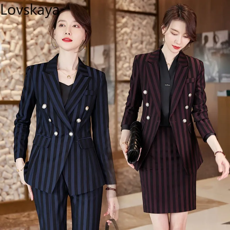 Fashion striped slim fit long sleeved work uniform formal slimming two-piece professional pants set
Fashion striped slim fit long sleeved work uniform formal slimming two-piece professional pants set