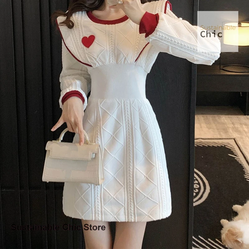 French-style embroidered love white knit dress women's autumn and winter new fashion casual temperament waist bottoming skirt.
French-style embroidered love white knit dress women's autumn and winter new fashion casual temperament waist bottoming skirt.