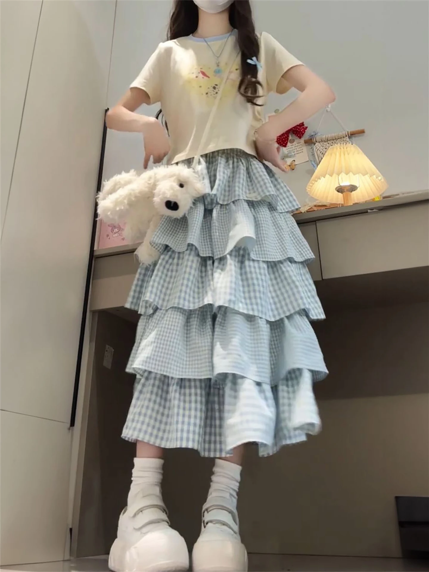 2026 New Sweet Cartoon Style Short Sleeve Top And Plaid Cake Skirt Two-Piece Set Women's Fashion Summer Outfit Casual Wear
2026 New Sweet Cartoon Style Short Sleeve Top And Plaid Cake Skirt Two-Piece Set Women's Fashion Summer Outfit Casual Wear