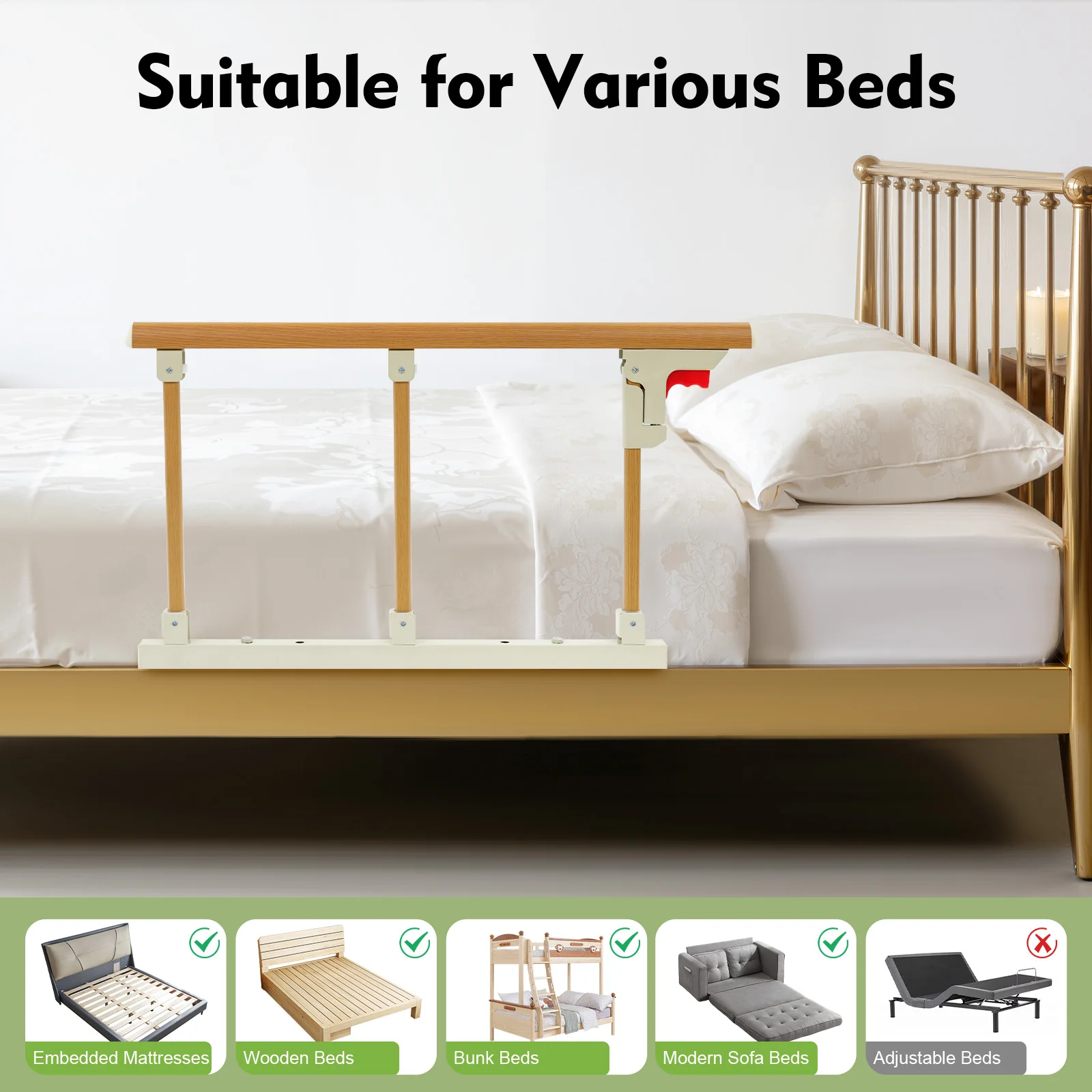 68*44cm Safety Bed Guard Rail White+Wood Color for Homes,Bed Rails, Folding Bedside Assist Rail, Hotels, Hospitals
68*44cm Safety Bed Guard Rail White+Wood Color for Homes,Bed Rails, Folding Bedside Assist Rail, Hotels, Hospitals
