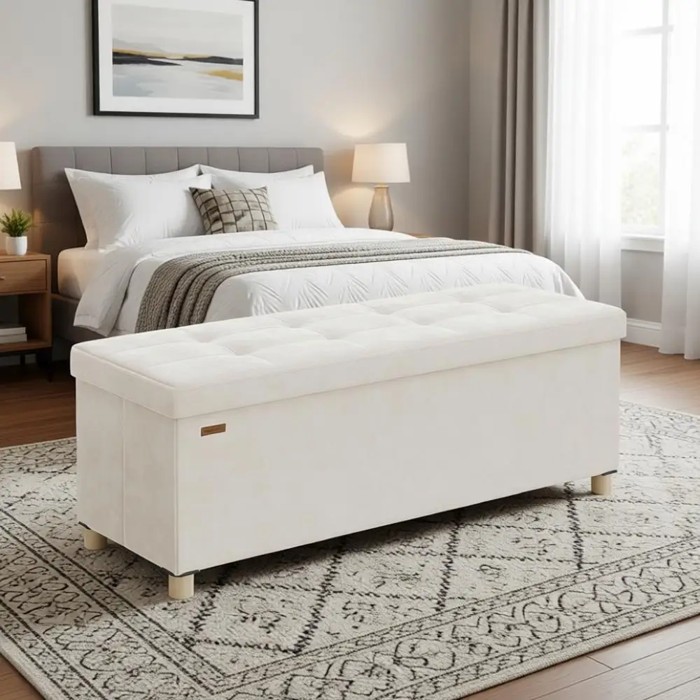Velvet-Surfaced Storage Ottoman Bench, 15 x 43.3 x 15.7, Suitable for Bedroom, Entryway, Living Room, Puccino Beige
Velvet-Surfaced Storage Ottoman Bench, 15 x 43.3 x 15.7, Suitable for Bedroom, Entryway, Living Room, Puccino Beige