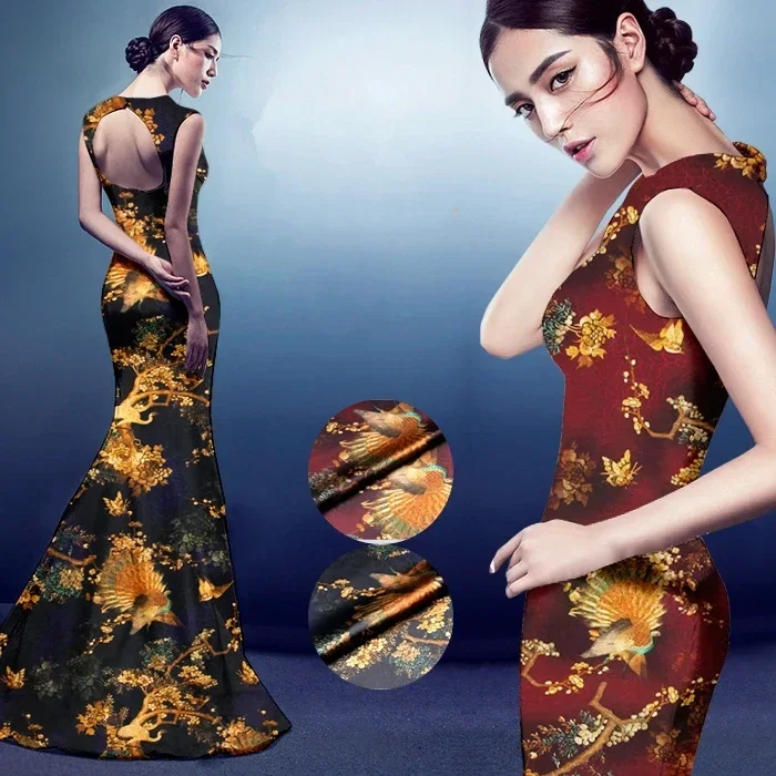 118 см шириной 19 мм, 93% шелк и 7% спандекс, золотой павлин, эластичная шелковая атласная ткань для шитья летнего платья, одежды Cheongsam D944 
118 см шириной 19 мм, 93% шелк и 7% спандекс, золотой павлин, эластичная шелковая атласная ткань для шитья летнего платья, одежды Cheongsam D944