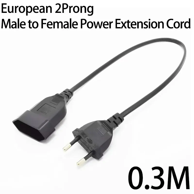 European 2Prong Male to Female Power Extension Cord, VDE Certificated Copper Cable 0.3m 
European 2Prong Male to Female Power Extension Cord, VDE Certificated Copper Cable 0.3m